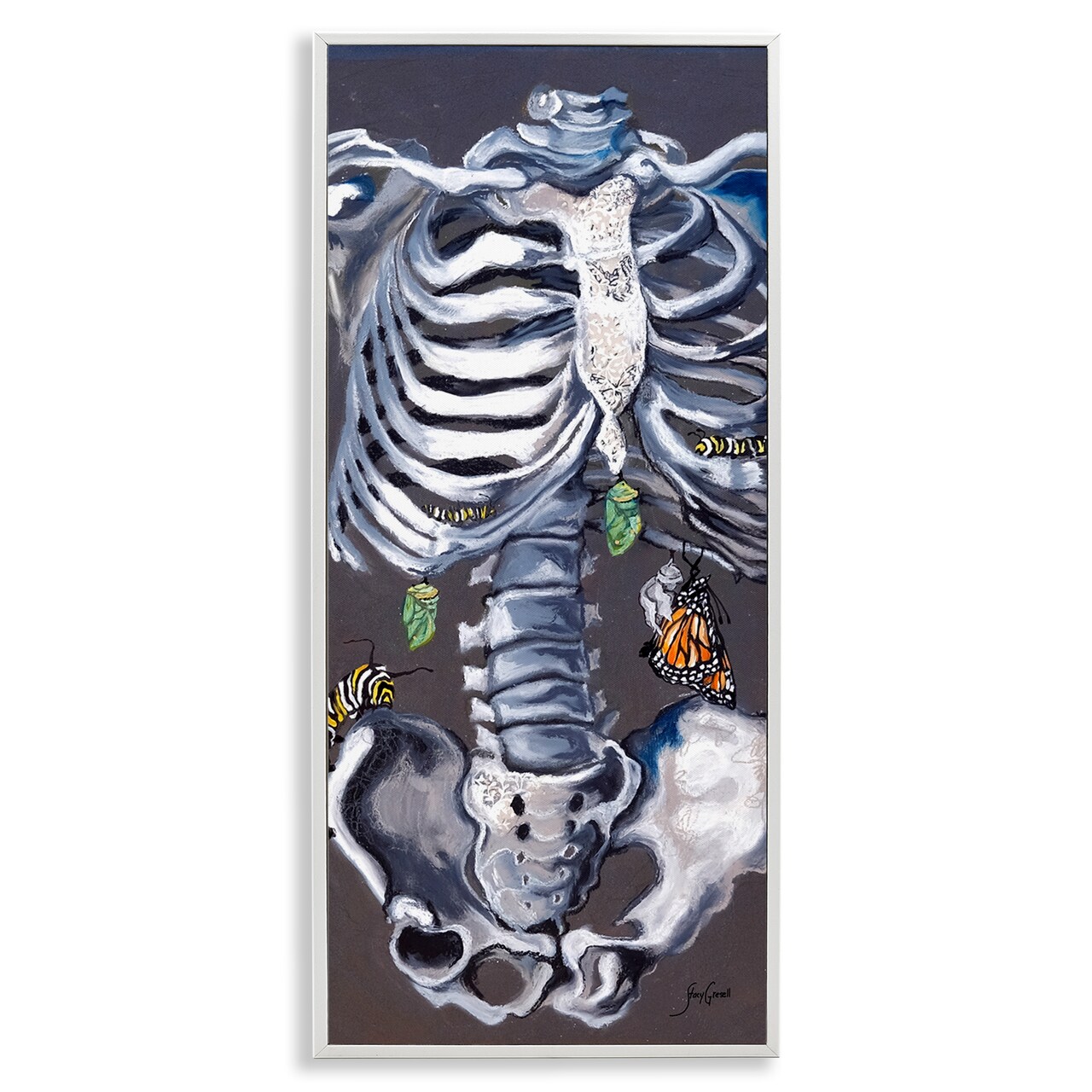 Spooky Skeleton Crawling Insects Bugs Detailed Painting Framed Giclee Art
